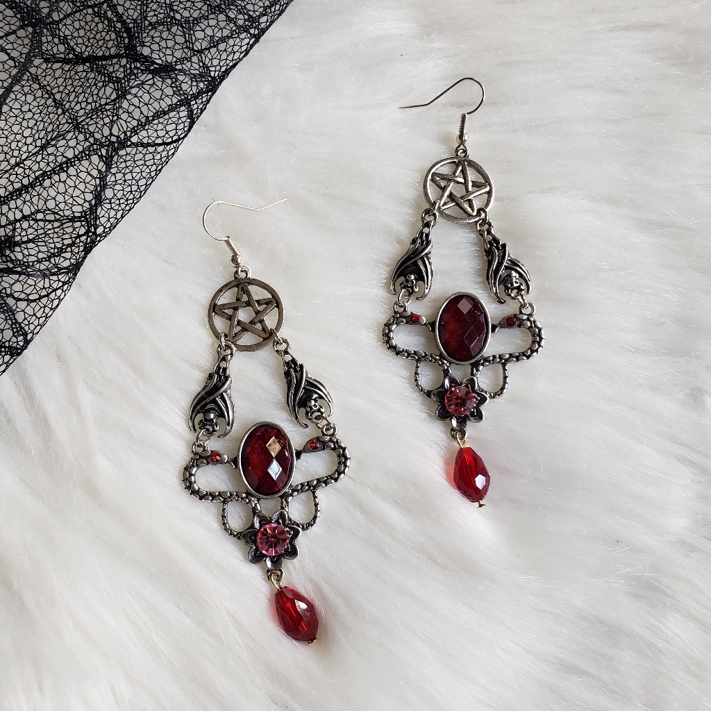 Gothic Snake Ruby Earrings